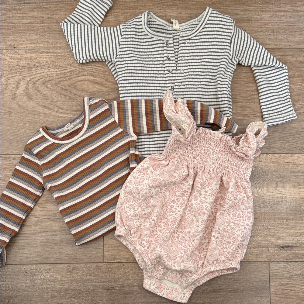 Quincy Mae Striped and Floral Baby Outfit Set